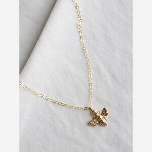 Honey Bee Charm Necklace – Petite Bronze Bee Pendant on 18" Gold Filled Chain